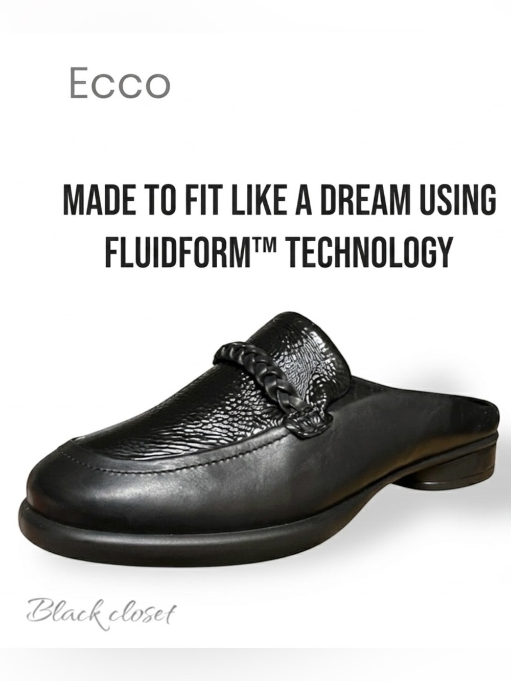 Ecco Black Leather FLUIDFORM™ technology